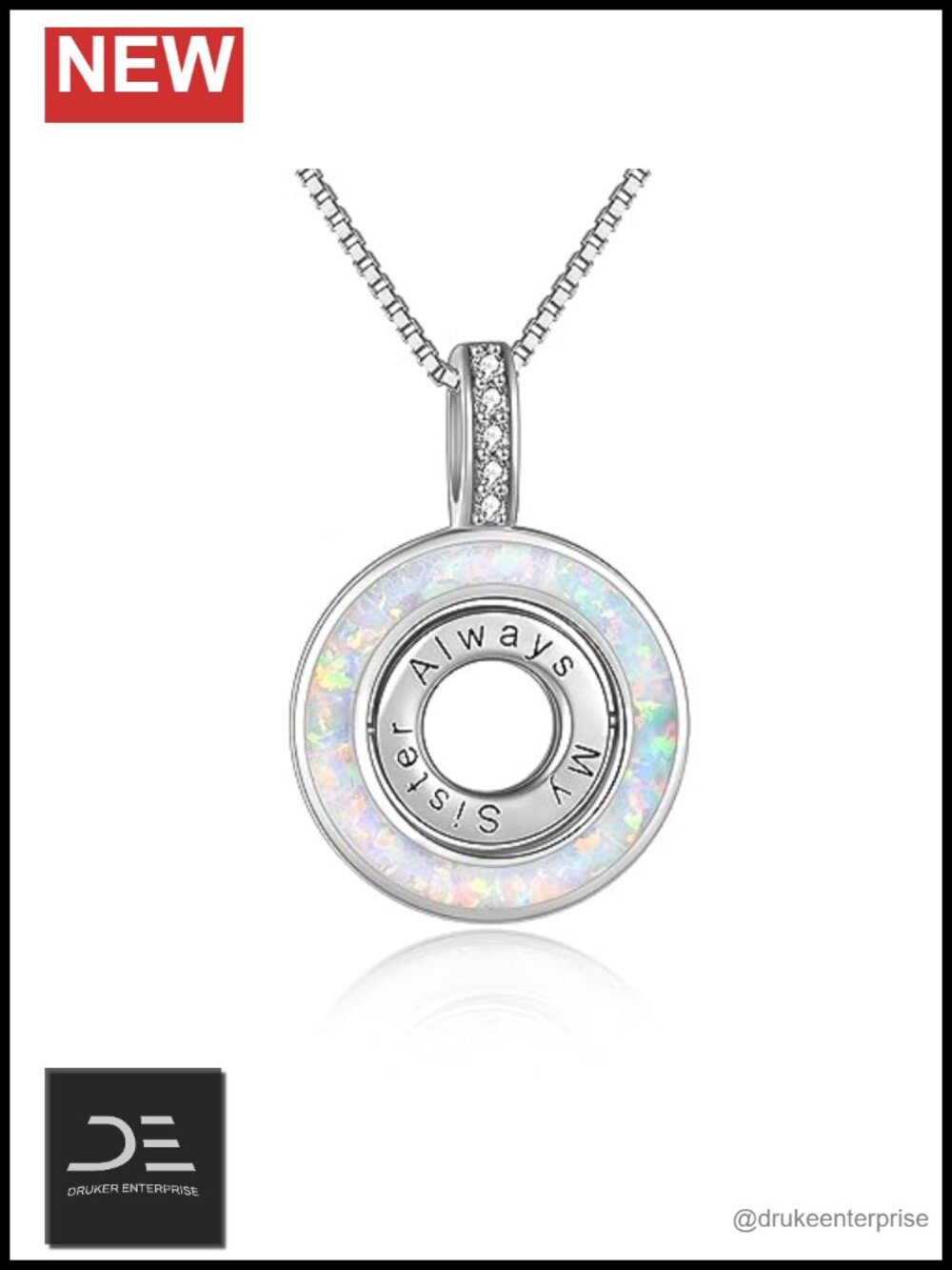 Gifts for Sister Sterling Silver Opal Rotating Pendant Necklace 925 Graduation